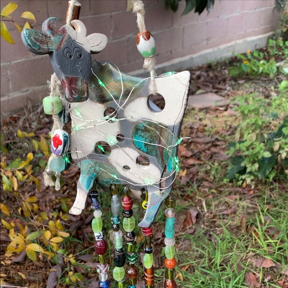 Bohemian Cow Wind Chime Fairy Lights, Glass Beads & Bells Sun Catcher Mobile - Picture 3 of 11